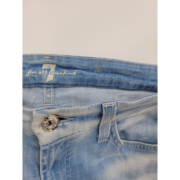 7 for All Mankind 27 Mid-Rise Cropped Skinny Jeans Light Wash Slim Faded - Picture 2 of 7